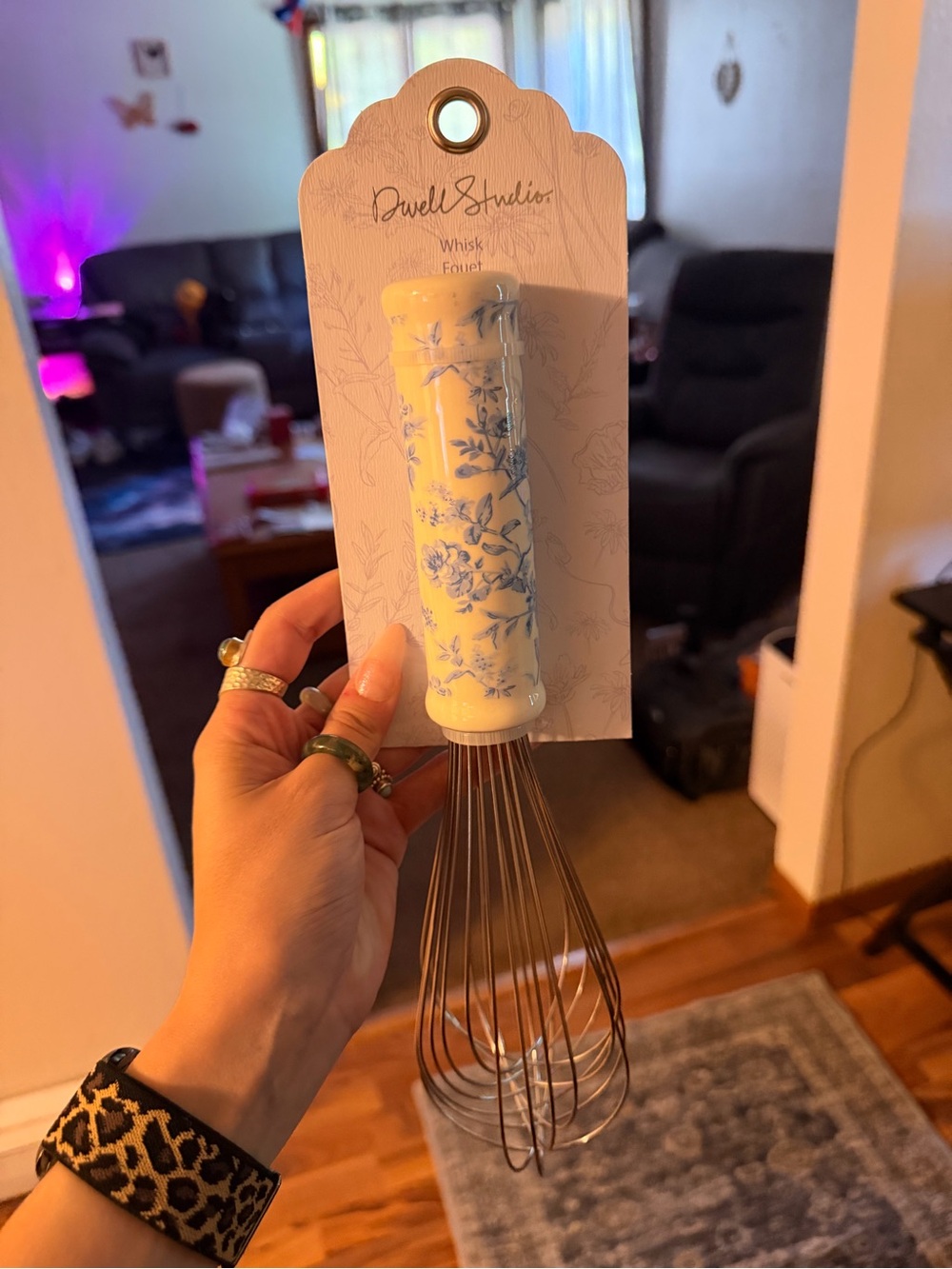 dwell Floral Ceramic Handle Whisk - White & Blue